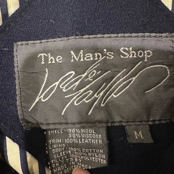 90s Lord & Taylor Mens MD Navy Wool Coat Bomber Jacket Leather Collar - Picture 5 of 10